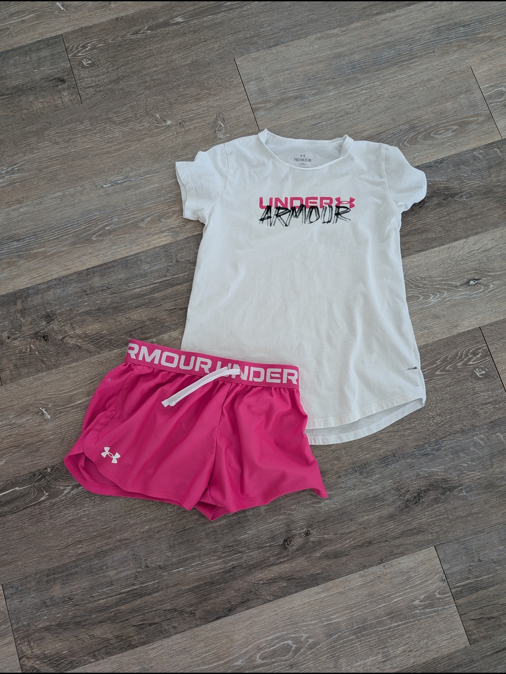 Under Armour Girls' White Logo Tee & Pink Athletic Shorts Set